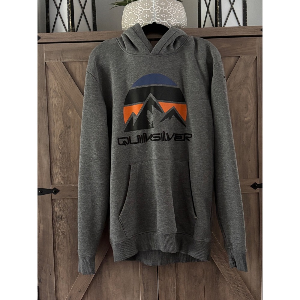 Quiksilver Boys Gray Mountain Graphic Hoodie Sweatshirt Size 12 M